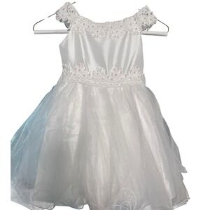 Richie House Girls White Lace Beaded‎ Flower, Wedding Party Girl Dress Size 2/3